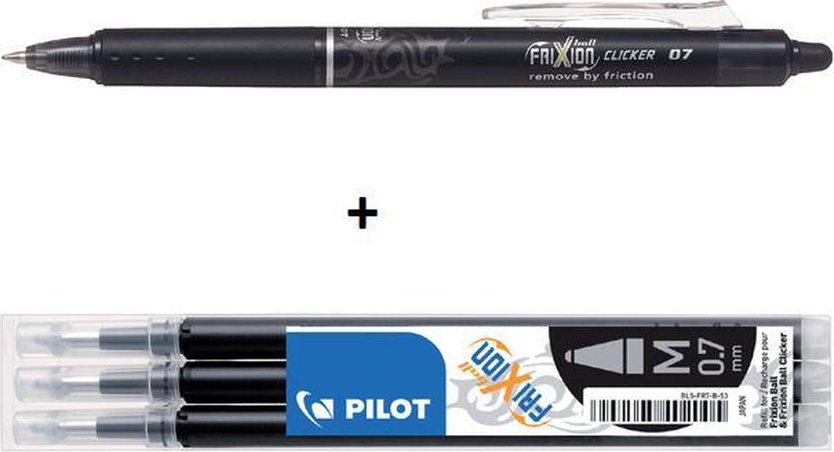 Pilot Frixion – Clicker schwarz + 3 Nachfüllungen – im Blister