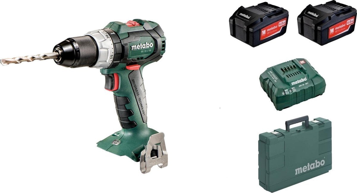 Akku-Bohrschrauber Metabo BS 18 LT BL – 18V – bürstenlos – 60 nm – inklusive 2x 4,0 Ah Akkus, Ladegerät und Koffer