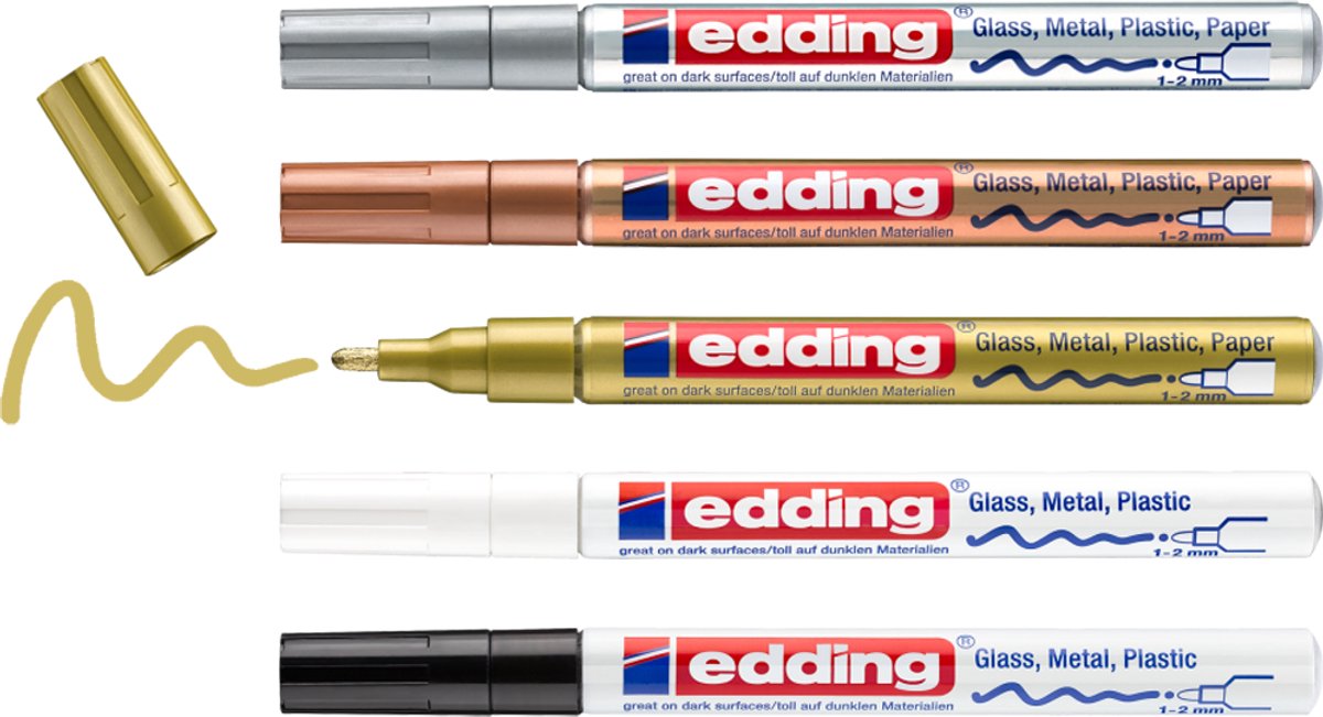 Edding Glanzlackmarker E-751 – 5 metallicfarbene Lackmarker – runde Spitze von 1–2 mm