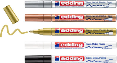Edding Glanzlackmarker E-751 – 5 metallicfarbene Lackmarker – runde Spitze von 1–2 mm