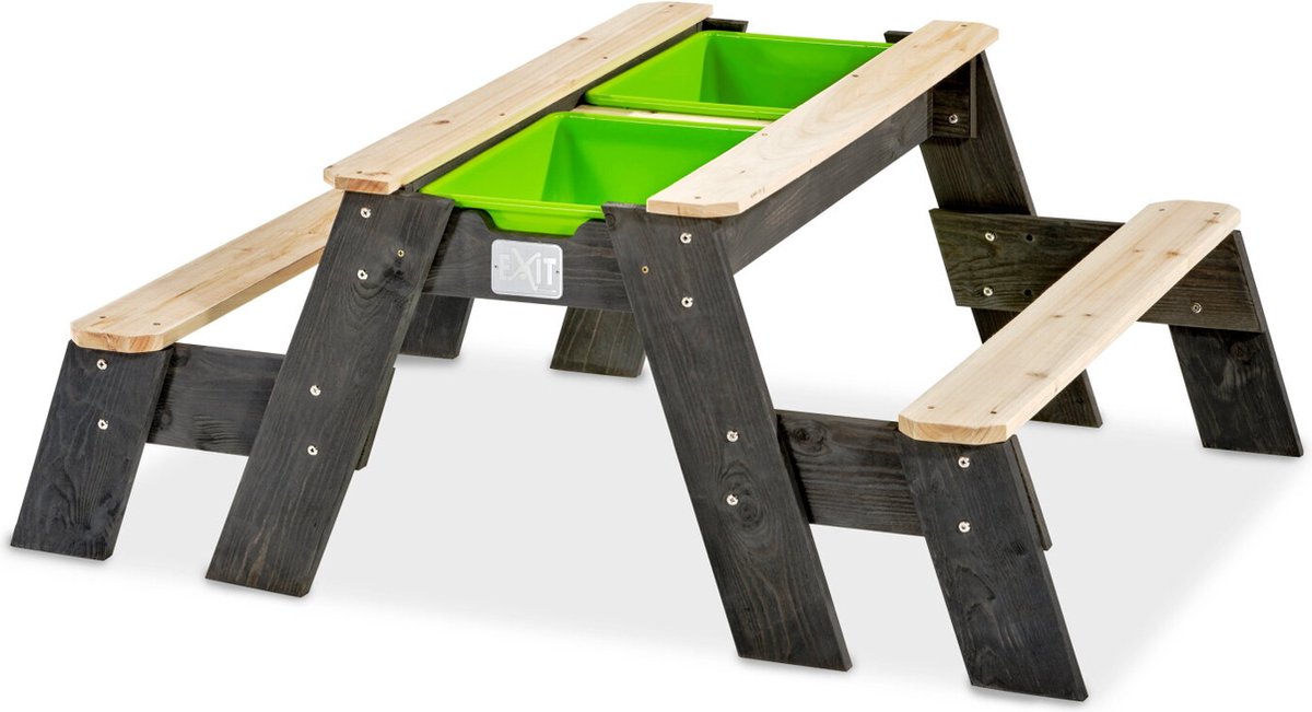 Exit-Spielzeug Exit-Axent Sand-Wasser-Picknicktisch (2 Bänke) - Wassertisch - Sandkasten - Holz - Kinder draußen