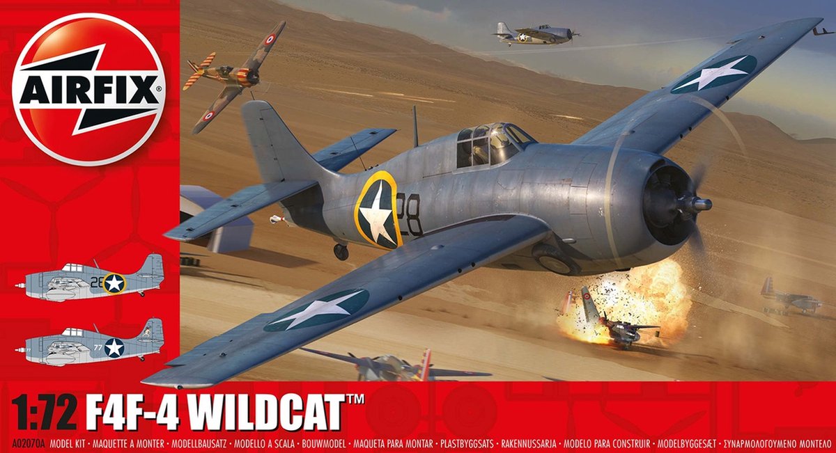 Airfix Modellbausatz Militärfahrzeuge – 02070a F4F-4 Wildcat Flugzeug aus Kunststoff – 1:72 – Modellbau