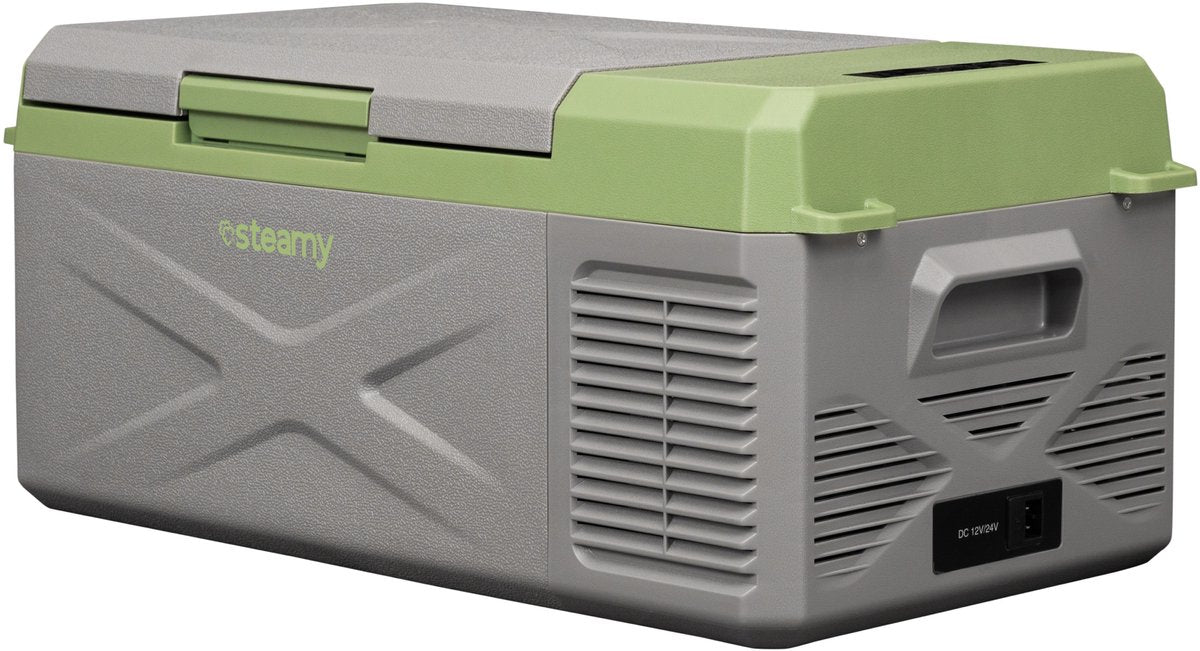 Steamy -e Einzonen-Kühlbox mit elektrischem Kompressor – Einzelzone – 16 Liter – 12 V und 230 V – für Auto und Camping – Grau