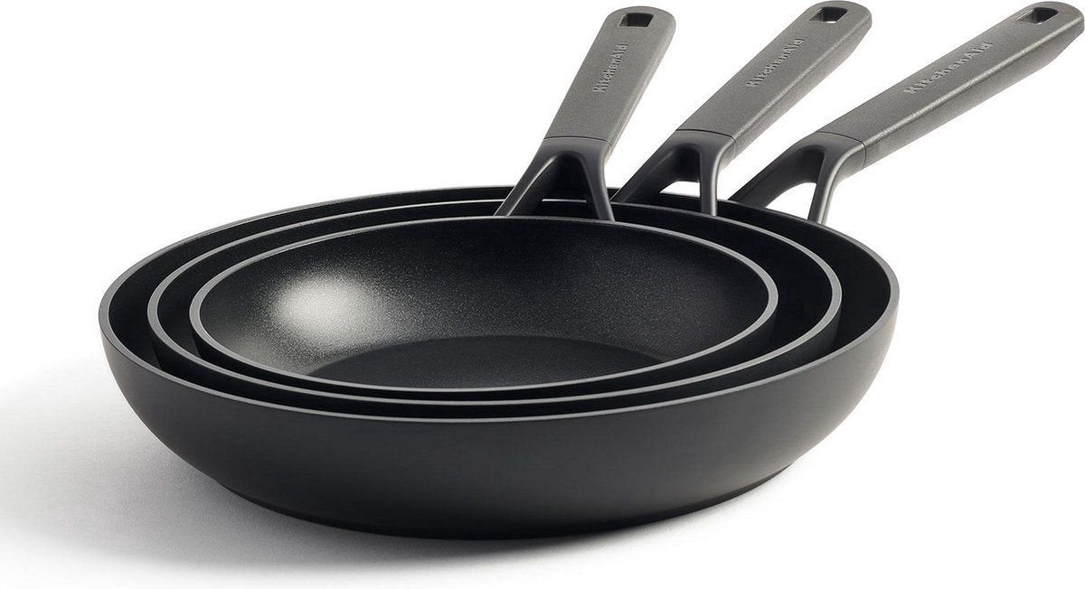 Kitchenaid Classic Bratpfannenset aus geschmiedetem Aluminium, 3-teilig – Schwarz – Induktion – Antihaftbeschichtung – PFAS-frei