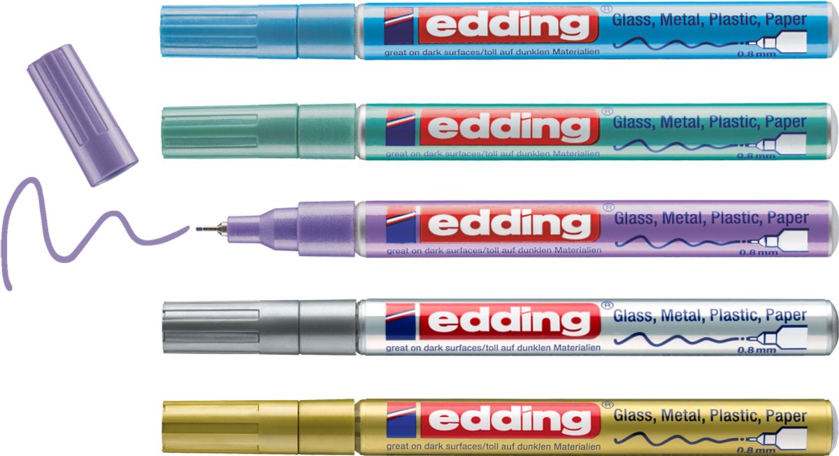 Edding 780 5 s Glanzlackmarker Metallic-Farbset – runde Spitze – 0,8 mm – Set mit 5 Stück