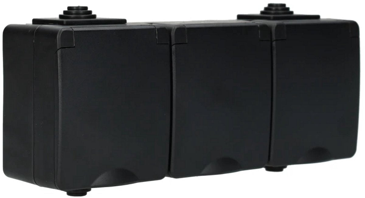 Ion Industries - Steckdose spritzwassergeschützt - Aufputzmontage - 3-fach - geerdet - IP55 - Schwarz