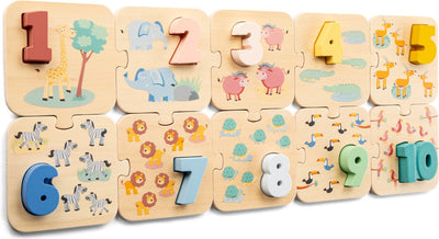 New Classic Toys ® Holz-Zahlenpuzzle Safari – Zählen lernen – Zahlen 1 bis 10 – Puzzle mit Zahlen und Tieren – FSC-Lernspielzeug – ab 24 Monaten