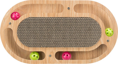 Trixie Kratzpappe - mit Spielzeug - Holz - mit Katzenminze - 46x25x4 cm