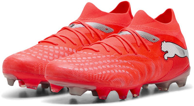 Puma Future 9 Match FG AG Unisex-Sportschuhe – leuchtendes Rot, Weiß, Schwarz, Silber