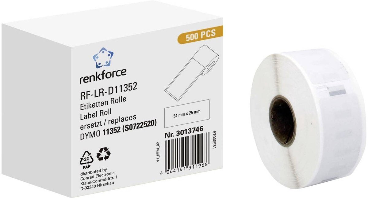 Renkforce RF-6027492, weiß, selbstklebendes Druckeretikett, Endlosetikett, Rolle, Papier, Thermodirekt