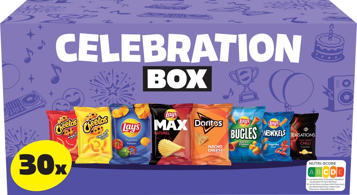Lay's Celebration Box-Mix – Paprika, natürlicher Nacho-Käse – Box 801,5 Gramm enthält 30 Verteilungsbeutel