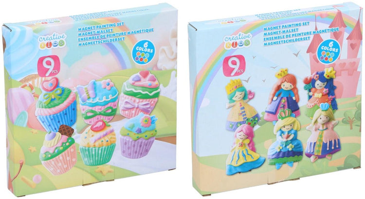 Kreatives Kinder-Magnet-Malset für Kinder – Bastelset mit Farbe und Pinsel – 6 Farben – Prinzessinnen- oder Cupcake-Thema – 1 zufällige Variante