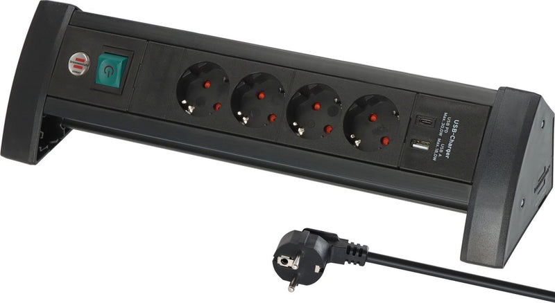 Brennerstuhl Premium Office-Line Steckdosenleiste mit 4 Steckerleisten mit USB C PD 30W und USB A 18W (Made in Germany, Verteilerkasten mit 1,8m Kabel und Schalter, Steckdosenleiste ideal für den Schreibtisch)