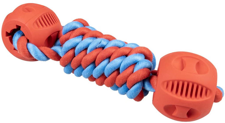 Duvo plus Playtime Seilspielzeug Rubrop Hantel mit 2 Bällen für Hunde 22x7x7cm rot