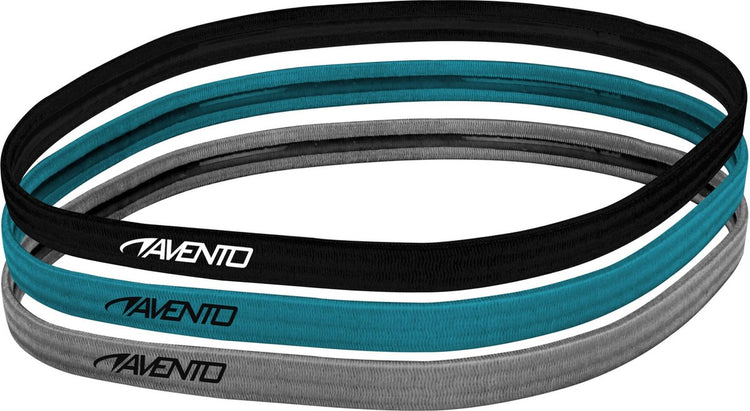 Avento Sport-Haarband elastisch – 3 Stück – blau schwarz grau – rutschfest