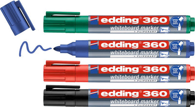 Edding 360 4 s Boardmarker-Set – Schwarz, Blau, Rot, Grün – 1,5–3 mm – geeignet für Whiteboard und Flipchart
