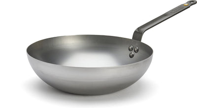 Debuyer de Buyer Mineral B Wokpfanne 28 cm – breiter Boden – Stahlblech – PFAS-frei – induktionsgeeignet – hergestellt in Frankreich