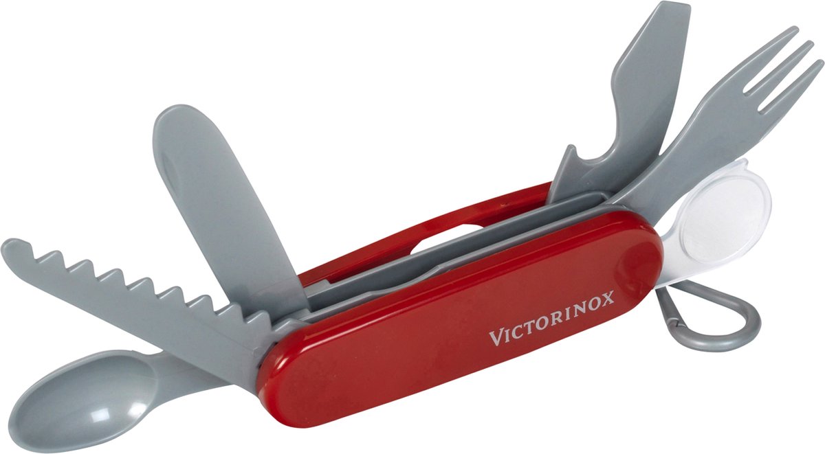 Klein Toys Victorinox Schweizer Taschenmesser – Säge, Messer, Gabel, Löffel, Flaschenöffner und Lupe – rot