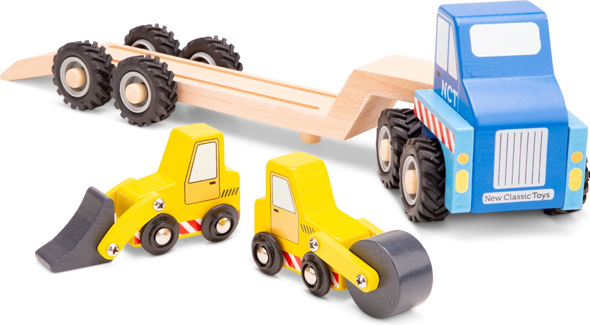 Neuer Holz-LKW von Classic Toys® für den Bautransport – inklusive 2 Baufahrzeugen