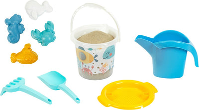 Klein Toys Little Foot – Eimerset mit Gießkanne, Sieb, Rechen, Schaufel und Spielfiguren – recyceltes Material