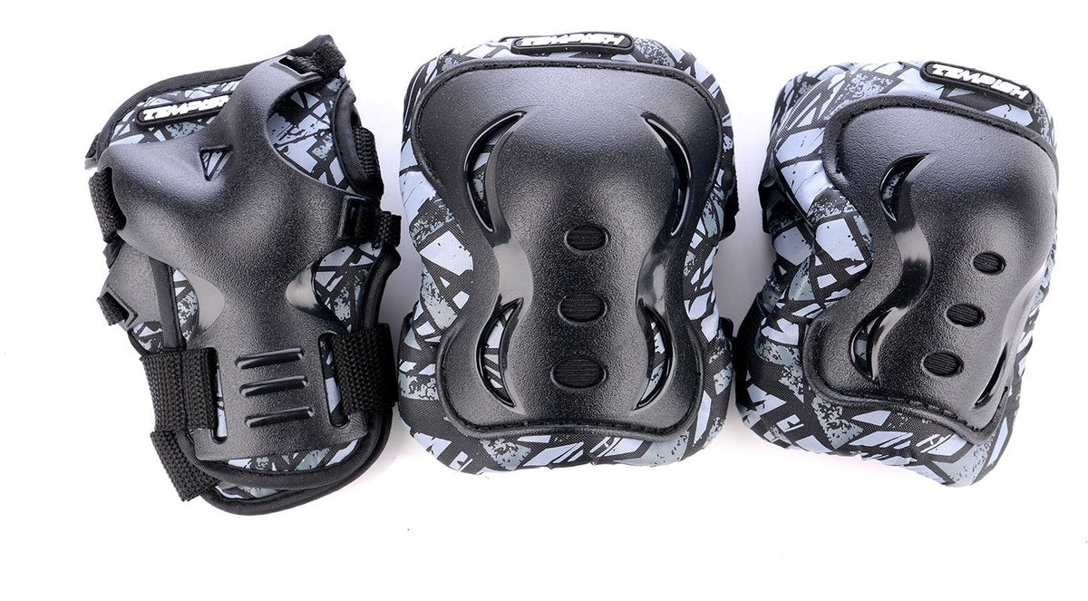 Tempish Skate-Schutzset für Erwachsene – Knie-, Ellbogen- und Handgelenkschützer – Schwarz – Größe S