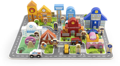 Vigatoys viga Toys® Holzset Stadtbausteine Brettfiguren