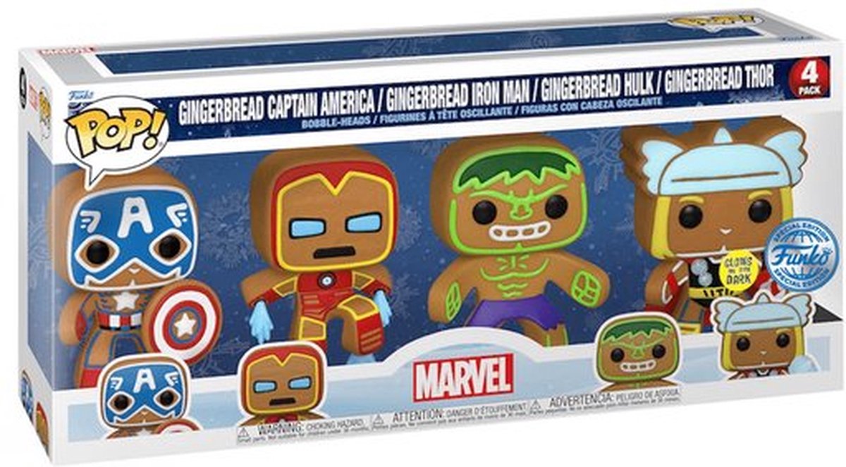 Funko-Pop! 4er-Pack: Marvel – Feiertags-Lebkuchen – im Dunkeln leuchtend, exklusiv