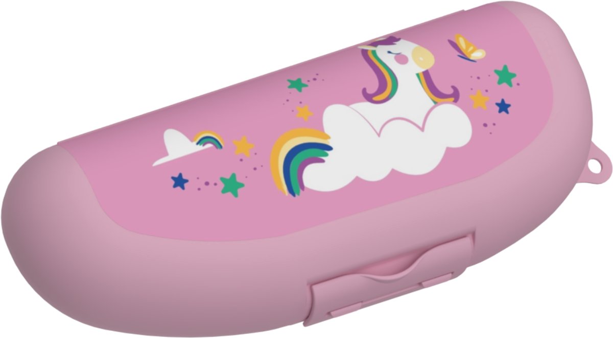 Day to day Bananenbox Einhorn – 525 ml – Bananenbox für Kinder – Obstbox mit Clipverschluss – Bananenbox zum Schutz – BPA-freie Obstbox – Rosa