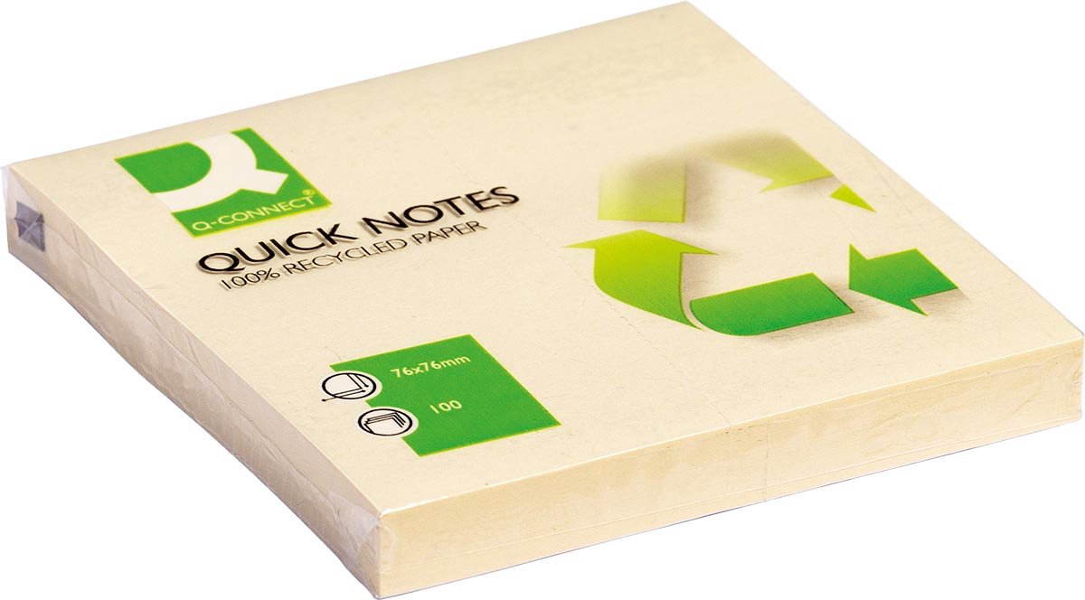 Q-Connect Quick Notes Recycling, ft 76 x 76 mm, 100 Blatt, 12er Pack, gelb