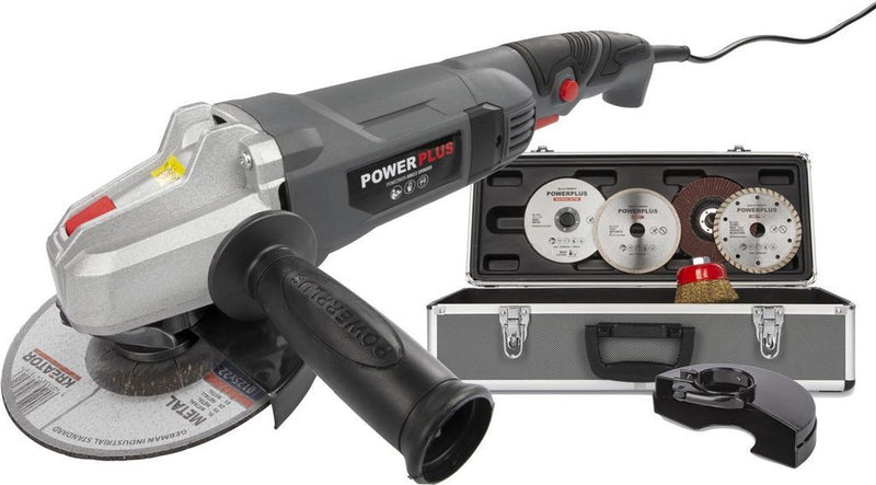 Powerplus elektrischer Winkelschleifer poweset2 – 900-W-Schleifmaschine – Schleifscheibe 125 mm ᴓ, kompakt, mit 6 Zubehörteilen, Aufbewahrungskoffer