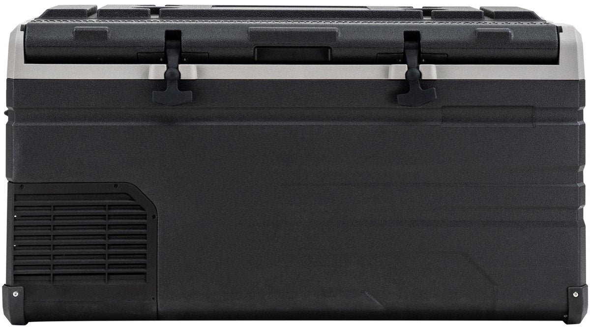 Steamy-e Einzonen-Kühlbox mit elektrischem Kompressor – Einzelzone – 77 Liter – 12 V und 230 V – für Auto und Camping – Schwarz