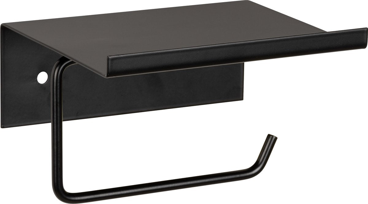 Wenko toilet roll holder with shelf desulo matt black steel - toilet roll holder with shelf - toilet paper holder with plateau - attach with or without screws - self-adhesive