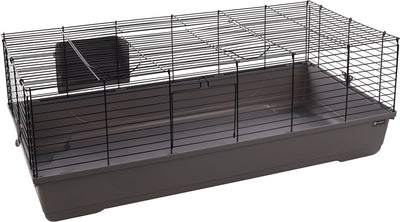 Flamingo-Hamsterkäfig – Mobi – Meerschweinchenkäfig, Zwergkaninchenkäfig – geräumiger Innenkäfig mit Heuraufe und tiefem Boden – Metall schwarzgrau – 117,5 x 58 x 42,5 cm – europäische Qualität