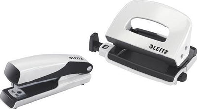 Leitz nexxt Mini-Heftgerät und Locher-Set aus Metall – Heften bis zu 10 Blatt – inklusive Heftklammern – weiß – ideal für den Heimarbeitsplatz im Home-Office