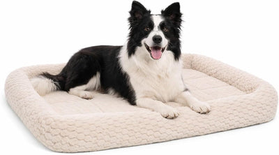 Flamingo-Hundekissen – Hundekorb – Naya rechteckig beige mit Rand 100,5 x 63,5 cm – zusätzliche Unterstützung – bequem