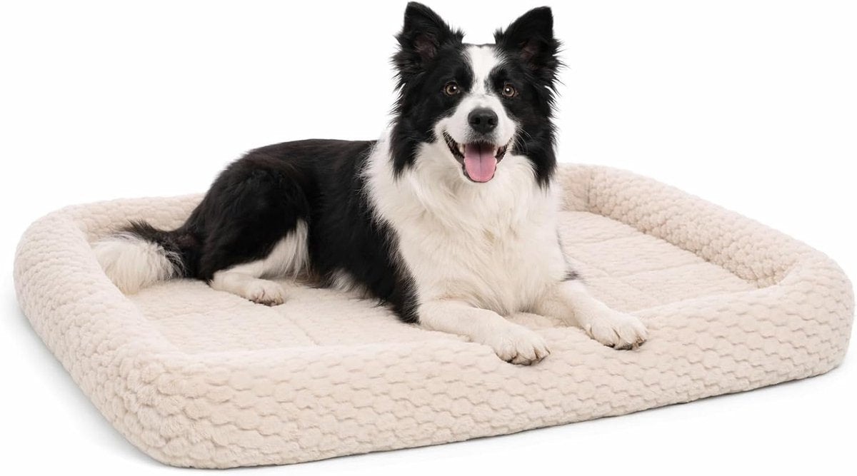 Flamingo-Hundekissen – Hundekorb – Naya rechteckig beige mit Rand 100,5 x 63,5 cm – zusätzliche Unterstützung – bequem