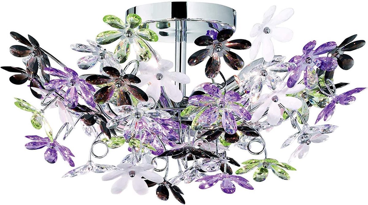 Rl lebe dein Licht Reality Flower - Deckenleuchte - Chrom - exkl. 4x E14 4W - Durchmesser 560 mm - Chrom - mehrfarbige und klare Blätter