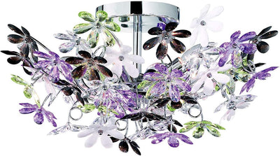 Rl lebe dein Licht Reality Flower - Deckenleuchte - Chrom - exkl. 4x E14 4W - Durchmesser 560 mm - Chrom - mehrfarbige und klare Blätter