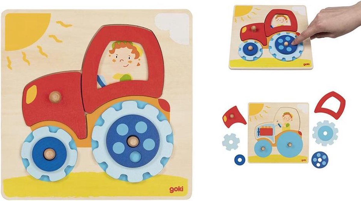 Goki Puzzle - Traktor - 6 Teile - 20x20x2,5cm - Holz - 1+