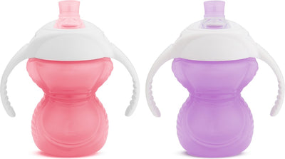 Munchkin Trinkbecher 2er-Pack – bissfester Trainerbecher mit Klickverschluss – bissfester Trinkbecher für Babys – Übergangsbecher – ab 6 Monaten – Becher mit Henkeln – 207 ml – lila rosa