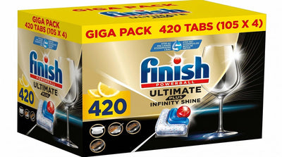 Finish Ultimate Plus Infinity Shine Lemon Geschirrspültabs – 4 x 105 = 420 Kapseln – Vorteilspackung – Jahresvorrat