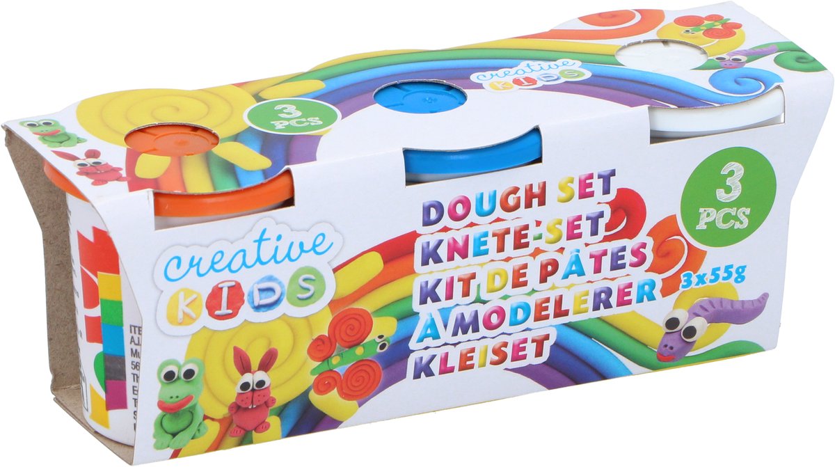 Kreatives Kinder-Ton-Set 3-teilig – Modelliermasse für Kinder – Knethe-Set – Modelliermasse 3x55 g – Tonspielzeug für kreatives Spielen – 1 zufällige Farbkombination