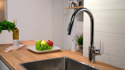 Hansgrohe Focus M41 – Küchenmischbatterie – Einhebelbedienung – 240 mm – Ausziehbrause – mattschwarz – 2 Strahlarten