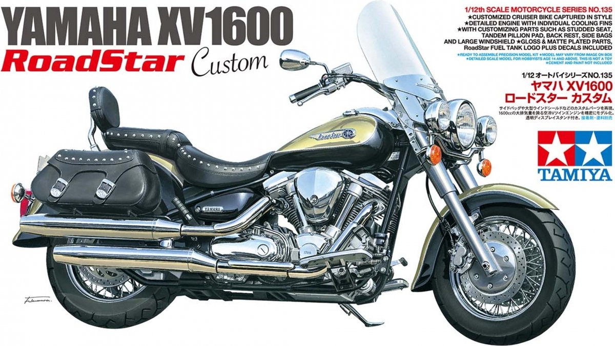 Tamiya Modellbausatz Militärfahrzeuge – 14135 Yamaha XV1600 Roadstar Custom Plastic – 1:12 – Modellbau