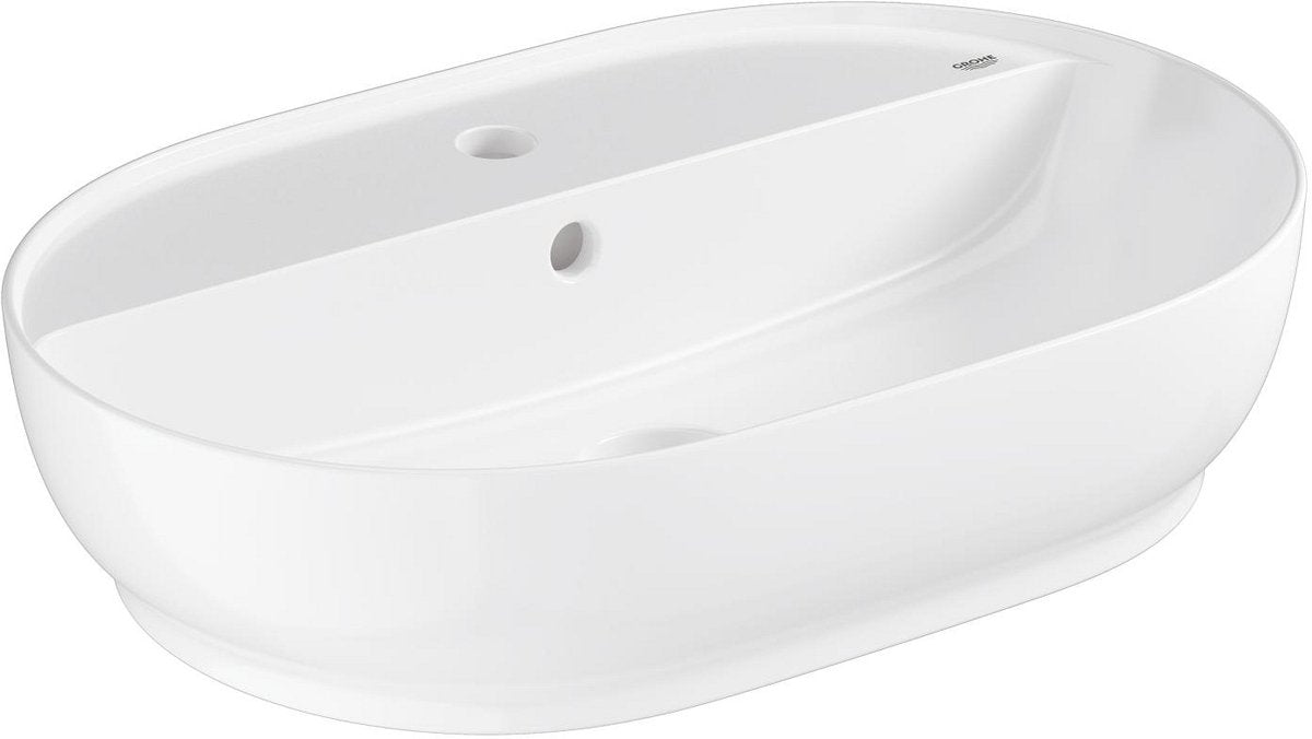 Grohe Essence Aufsatzwaschtisch – 50 cm – mit Hahnlochüberlauf – Keramik glänzend – Aquaceramic Hyperclean – Weiß