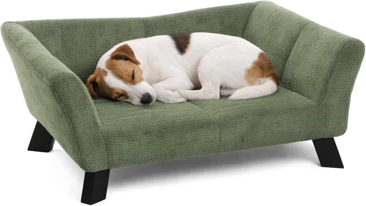Hundebett Flamingo – Sofa Hund – Sofa Katze – Damario rechteckig grün – 62,5 x 43 x 25 cm – Holzbeine