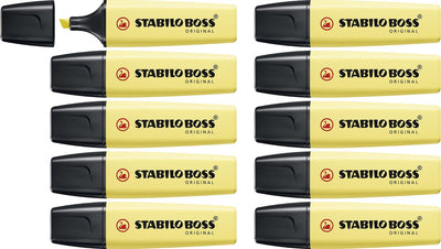 Stabilo Boss Original Pastell – Textmarker – Hervorheben mit Pastellfarben – milchiges Gelb – Schachtel mit 10 Stück