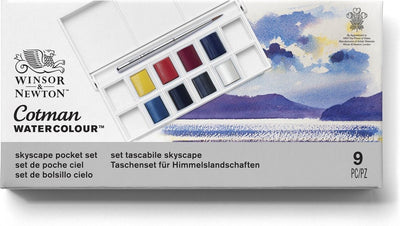 Winsor Newton 0390672 Cotman Aquarell-Set Skyscape Pocket – 8 halbe Aquarellpfannen mit Reisepinsel