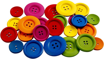 Creativ Company Holzknöpfe, D 25-40 mm, 2-4 Löcher, verschiedene Farben, 144 Stück 1 Box
