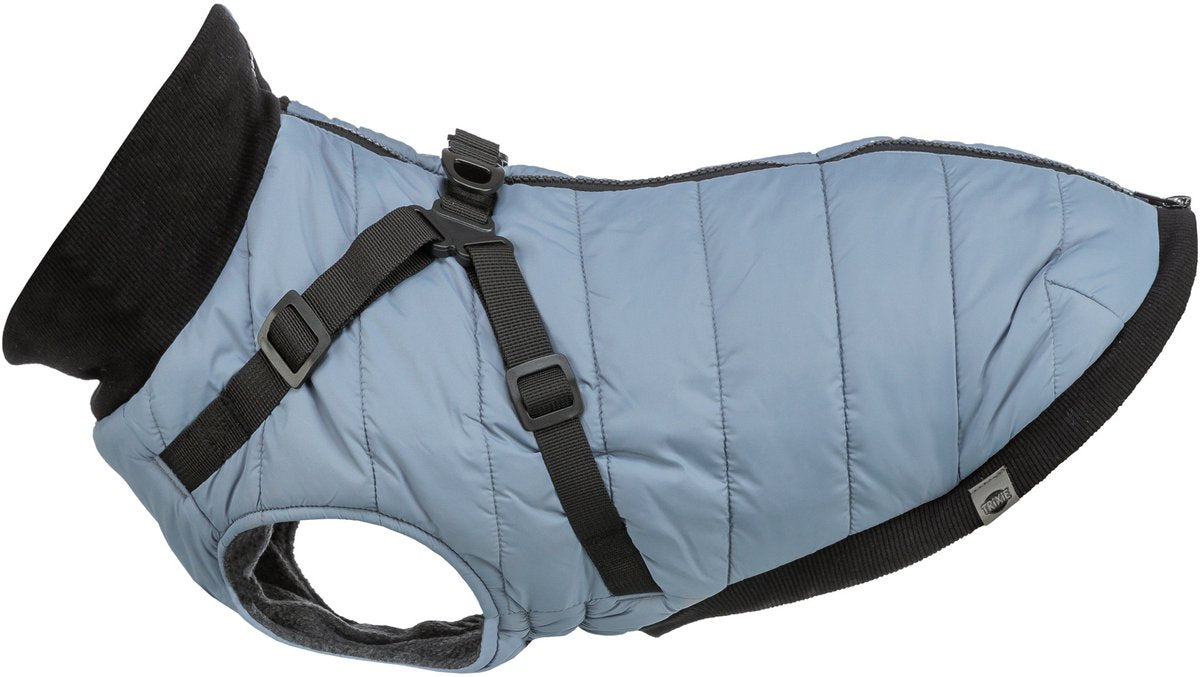 Trixie Hundemantel Pontis – blaugrau, integriertes Geschirr, Fleecefutter – 27 cm